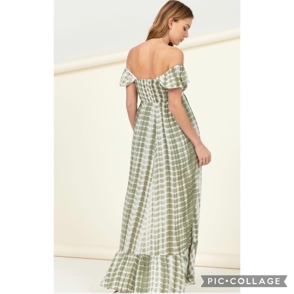 Beautiful Olive & White Tie Dyed Dress - Picture 3 of 6